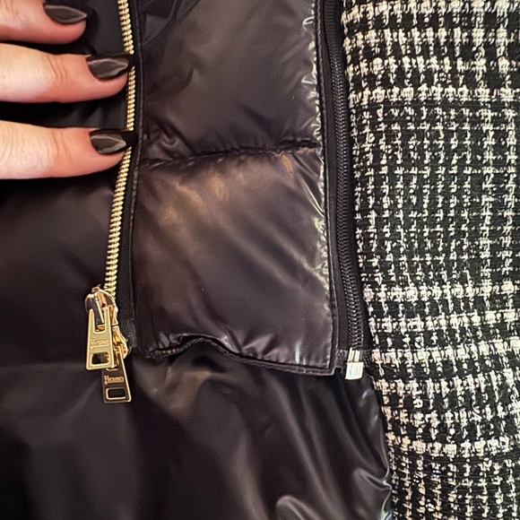 Herno Women’s Button Zip Front Glen Plaid Down Quilted Jacket Black White IT 46 - Picture 8 of 16